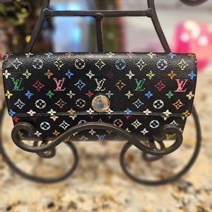 Louis Vuitton x Takashi Murakami Black Monogram Sarah Wallet
